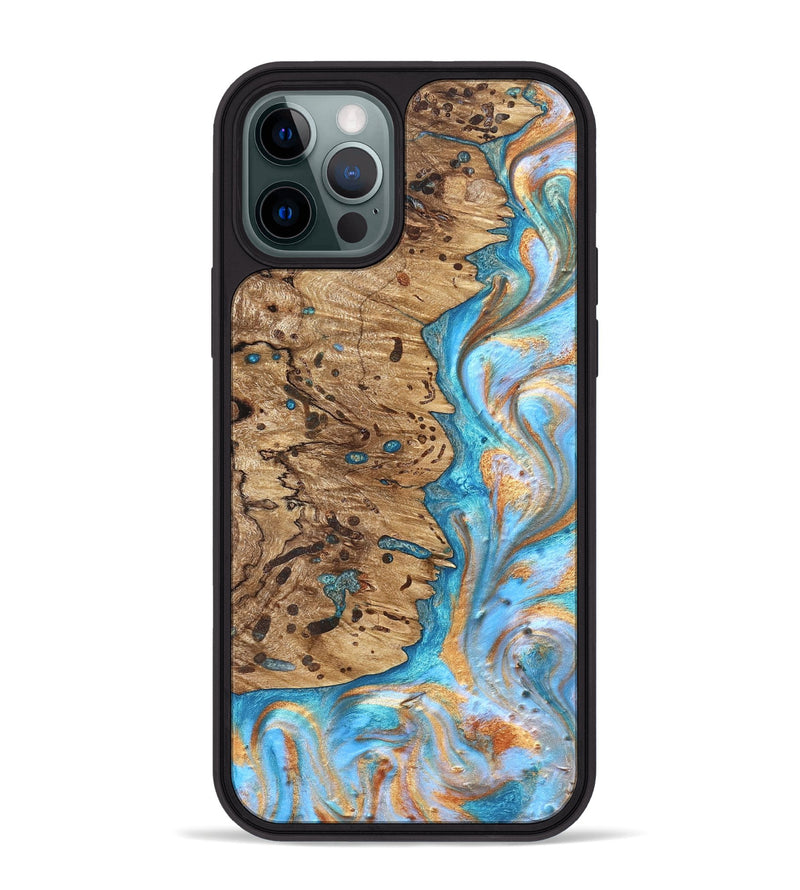 iPhone 12 Pro Max Wood Phone Case - Cicero (Teal & Gold, 822031)