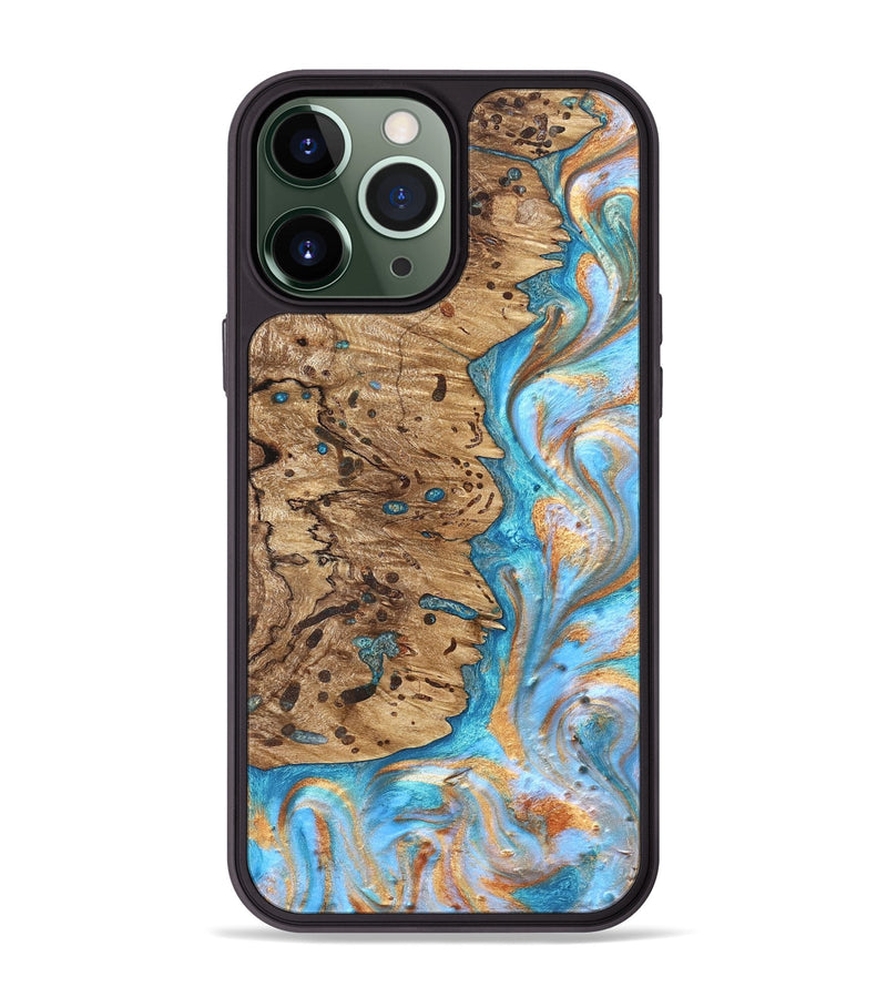 iPhone 13 Pro Max Wood Phone Case - Cicero (Teal & Gold, 822031)