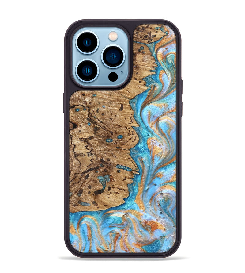 iPhone 14 Pro Max Wood Phone Case - Cicero (Teal & Gold, 822031)