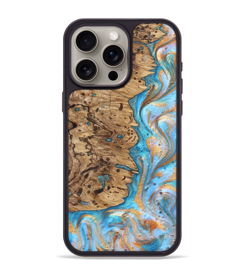 iPhone 15 Pro Max Wood Phone Case - Cicero (Teal & Gold, 822031)