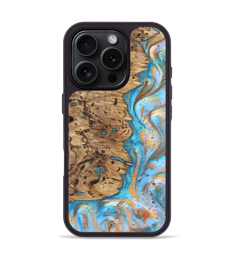 iPhone 16 Pro Wood Phone Case - Cicero (Teal & Gold, 822031)