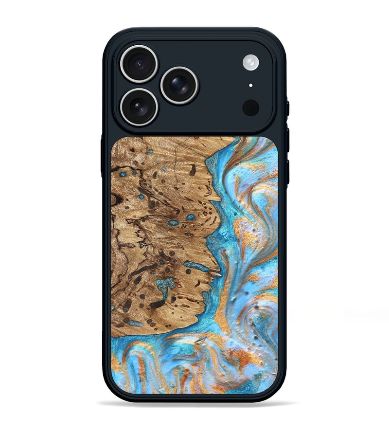 iPhone 17 Pro Max Wood Phone Case - Cicero (Teal & Gold, 822031)