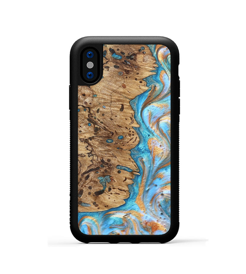 iPhone Xs Wood Phone Case - Cicero (Teal & Gold, 822031)