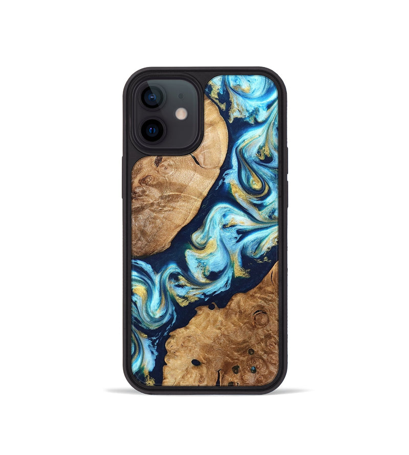 iPhone 12 mini Wood Phone Case - Westin (Teal & Gold, 822032)