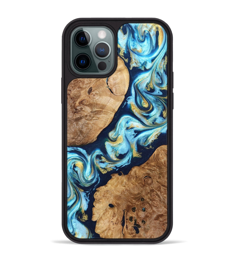 iPhone 12 Pro Max Wood Phone Case - Westin (Teal & Gold, 822032)