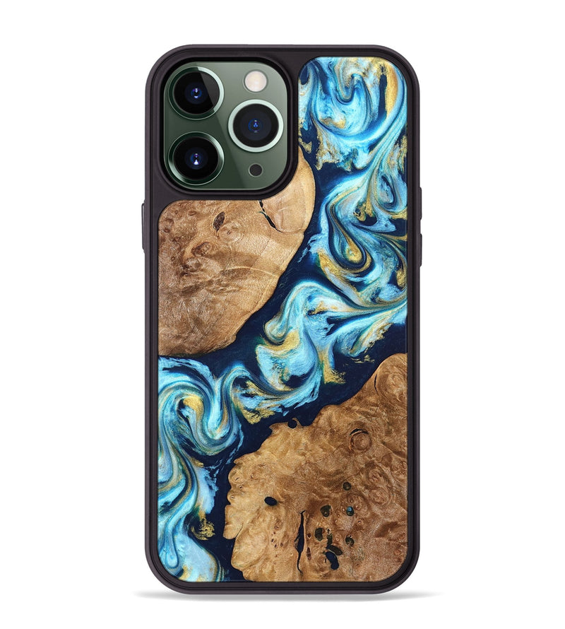 iPhone 13 Pro Max Wood Phone Case - Westin (Teal & Gold, 822032)