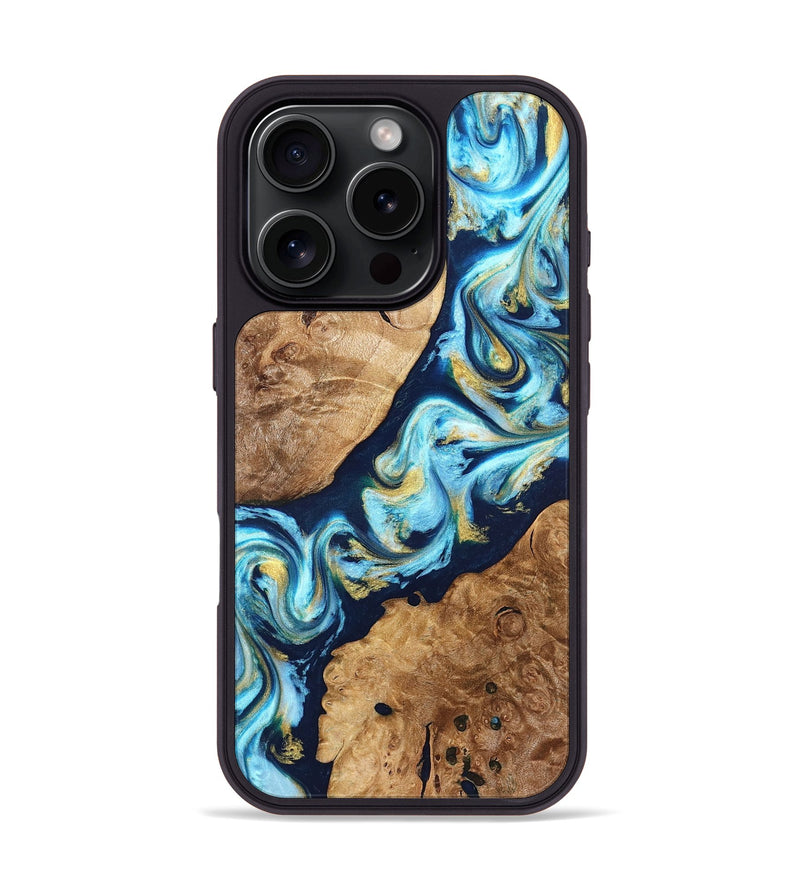iPhone 16 Pro Wood Phone Case - Westin (Teal & Gold, 822032)