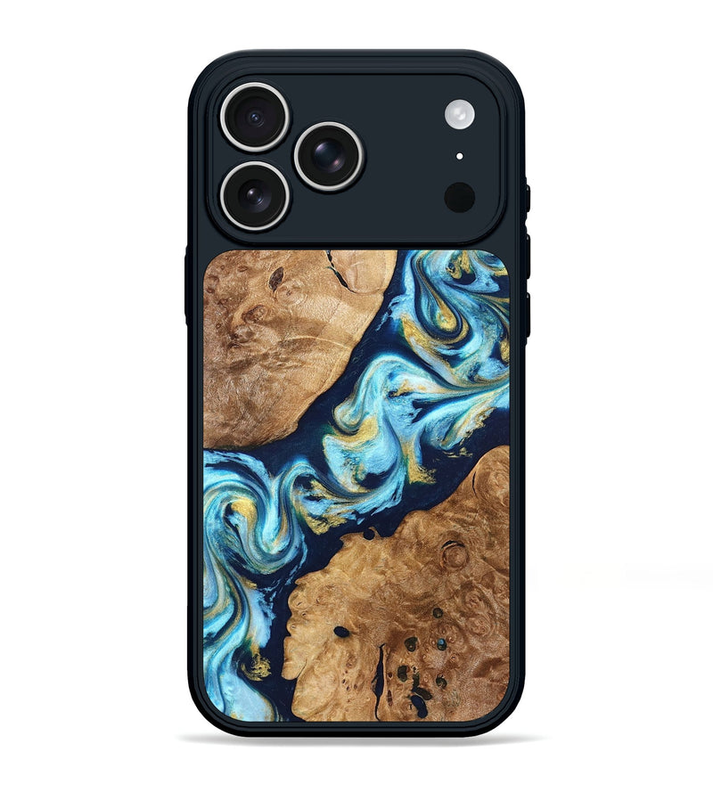 iPhone 17 Pro Max Wood Phone Case - Westin (Teal & Gold, 822032)