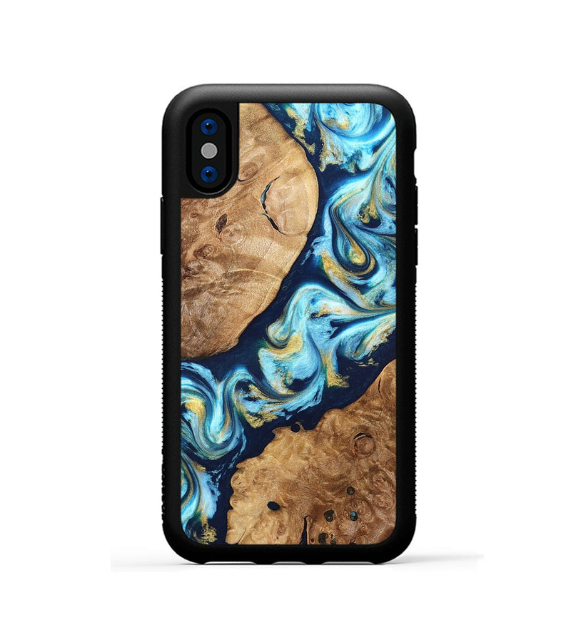 iPhone Xs Wood Phone Case - Westin (Teal & Gold, 822032)