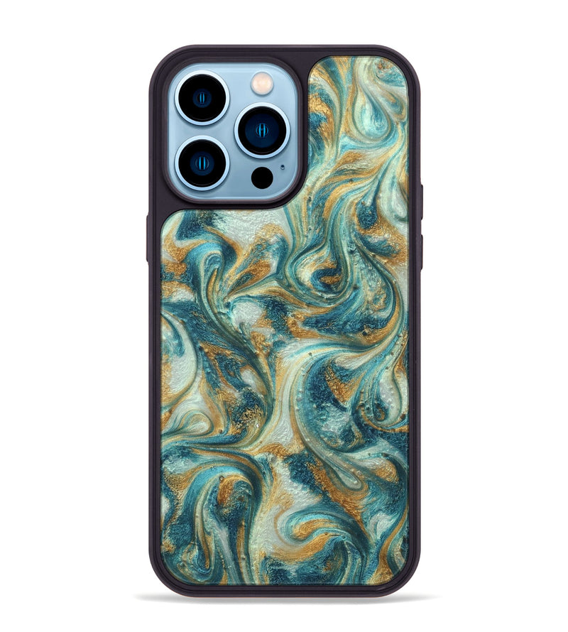 iPhone 14 Pro Max ResinArt Phone Case - Alison (Teal & Gold, 822033)