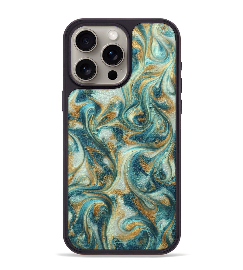 iPhone 15 Pro Max ResinArt Phone Case - Alison (Teal & Gold, 822033)
