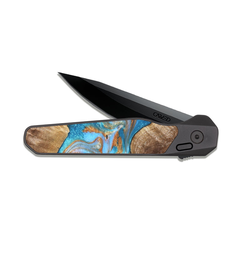 EDC Dark Slate Wood Pocket Knife - Sarina (Teal & Gold, 822034)