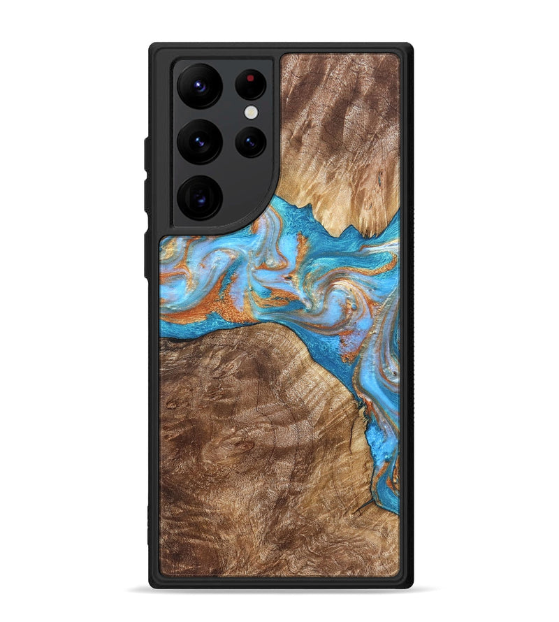 Galaxy S22 Ultra Wood Phone Case - Sarina (Teal & Gold, 822034)