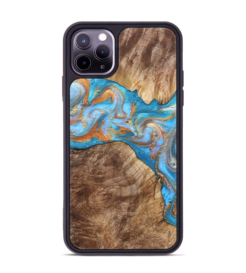 iPhone 11 Pro Max Wood Phone Case - Sarina (Teal & Gold, 822034)