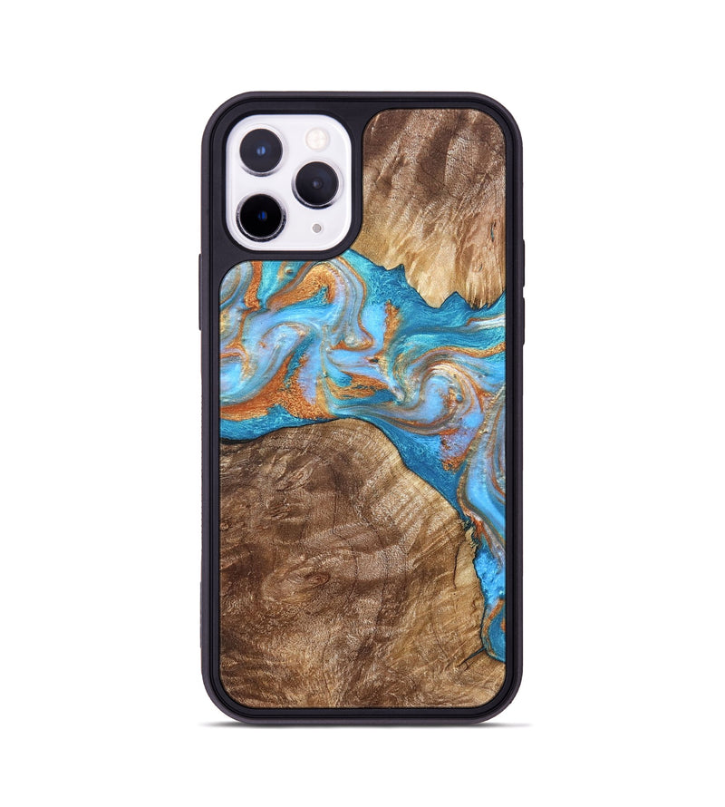 iPhone 11 Pro Wood Phone Case - Sarina (Teal & Gold, 822034)