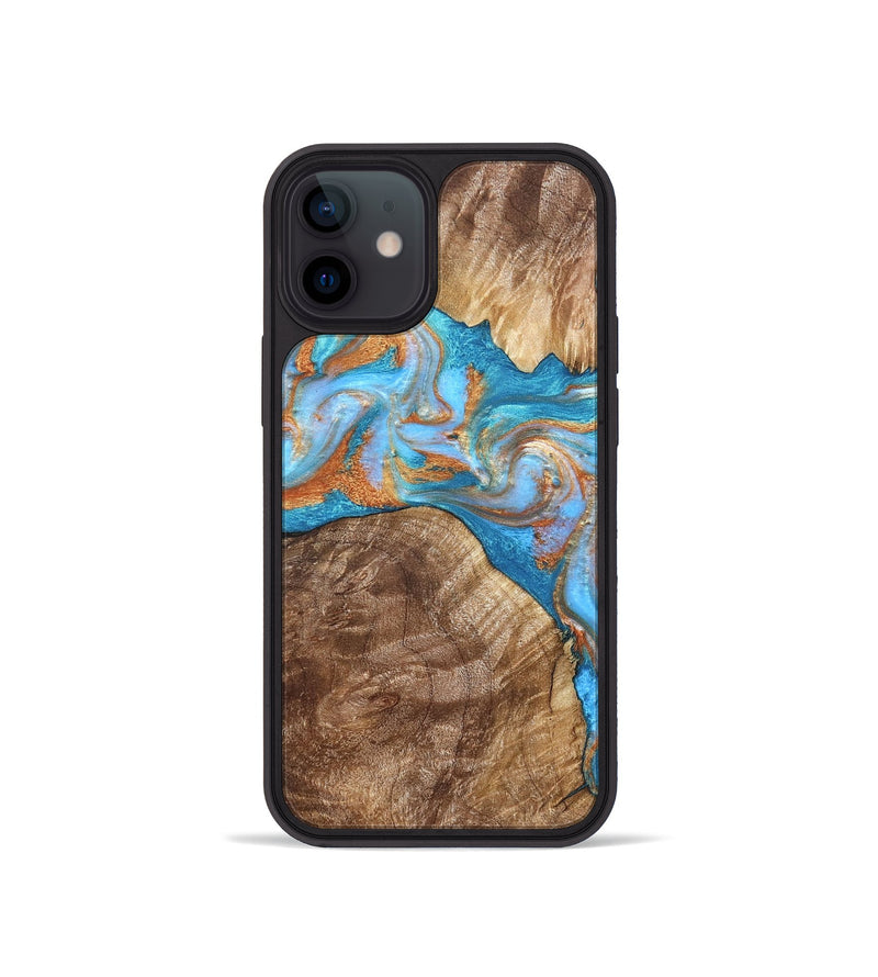 iPhone 12 mini Wood Phone Case - Sarina (Teal & Gold, 822034)