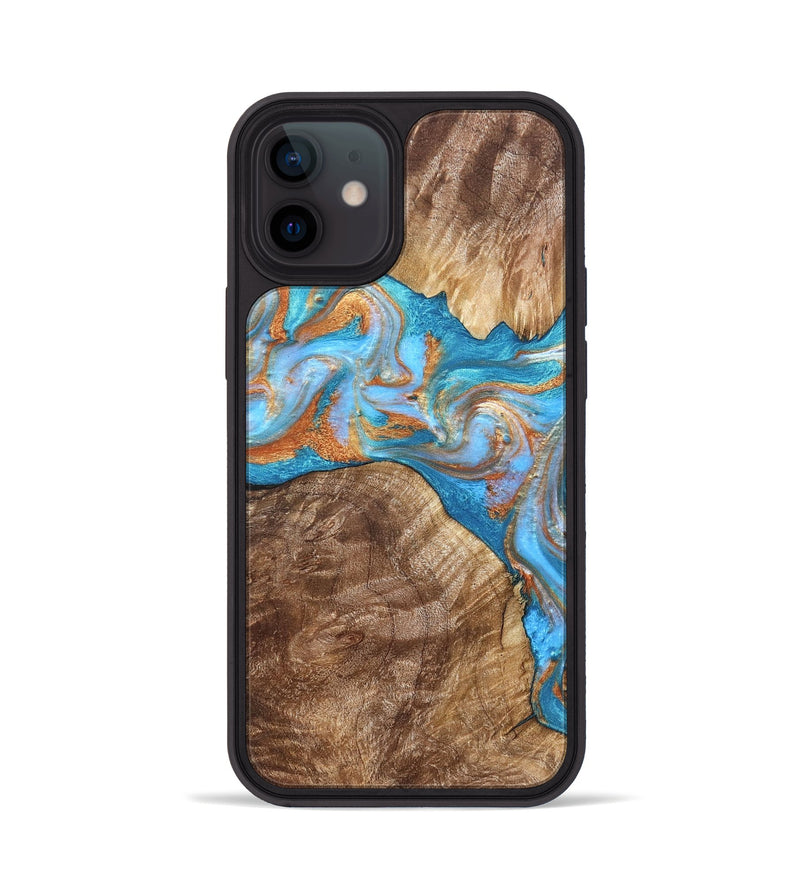 iPhone 12 Wood Phone Case - Sarina (Teal & Gold, 822034)