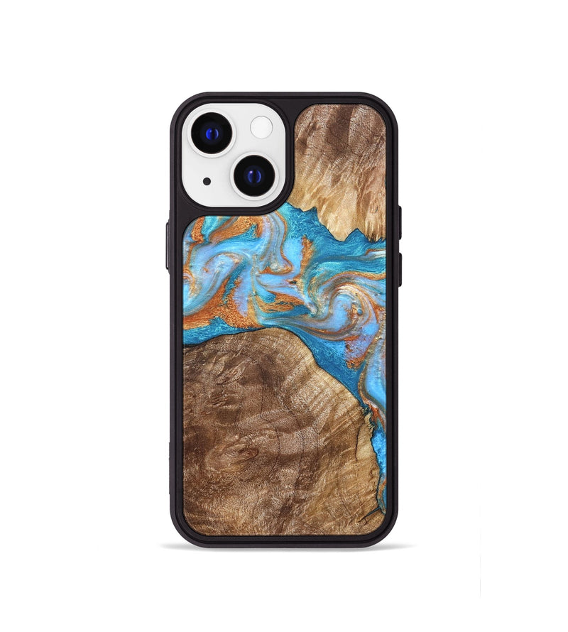 iPhone 13 mini Wood Phone Case - Sarina (Teal & Gold, 822034)