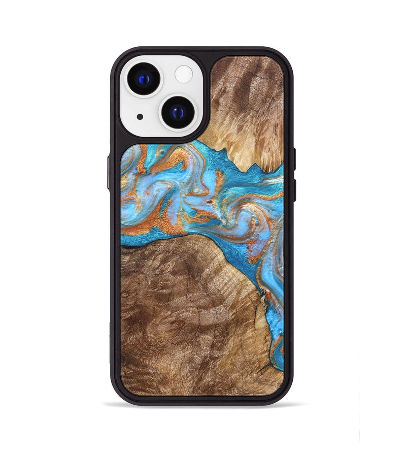 iPhone 13 Wood Phone Case - Sarina (Teal & Gold, 822034)