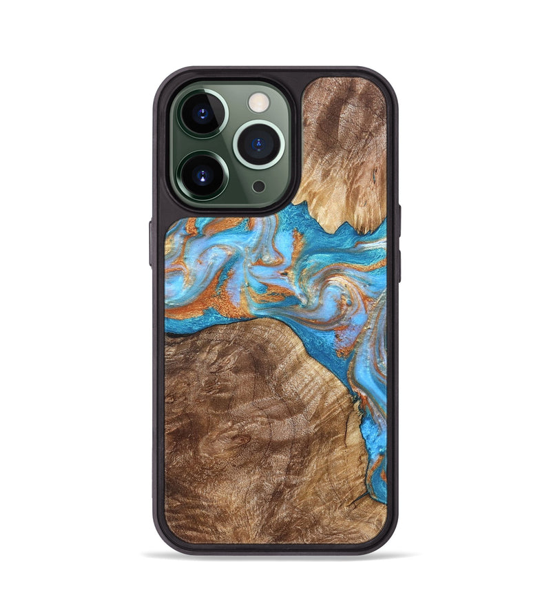 iPhone 13 Pro Wood Phone Case - Sarina (Teal & Gold, 822034)