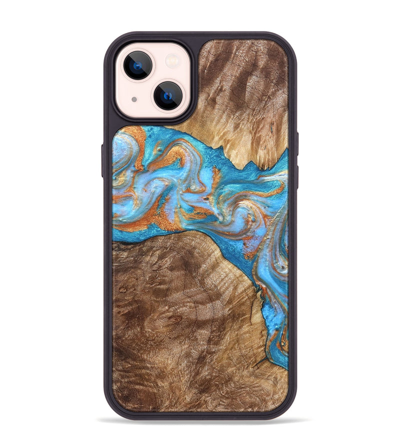 iPhone 14 Plus Wood Phone Case - Sarina (Teal & Gold, 822034)