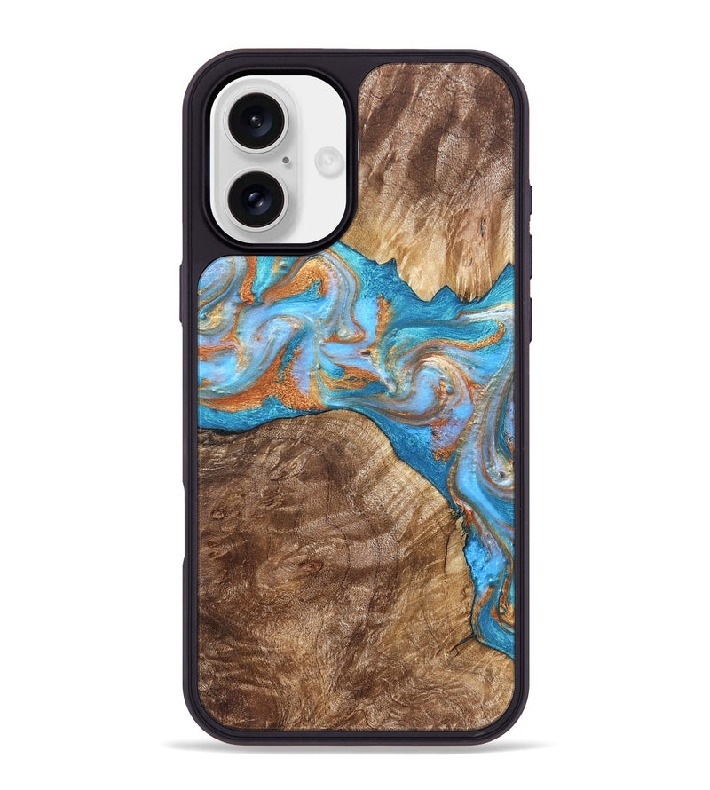 iPhone 16 Plus Wood Phone Case - Sarina (Teal & Gold, 822034)