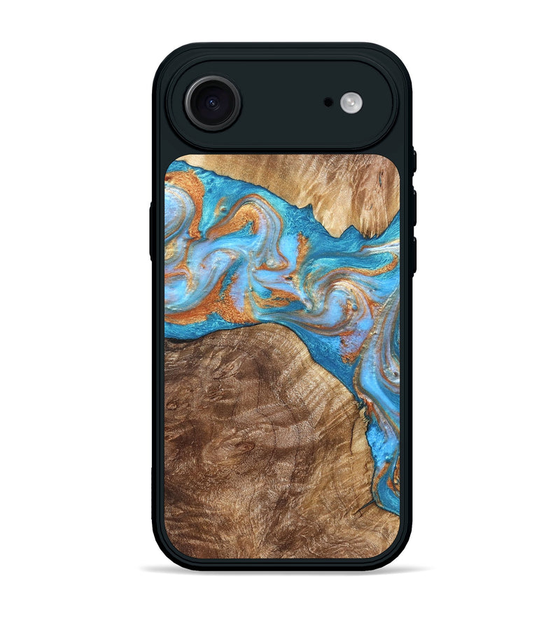 iPhone 17 Air Wood Phone Case - Sarina (Teal & Gold, 822034)