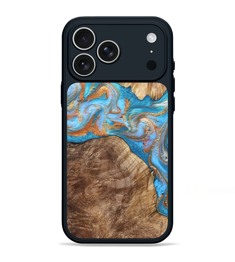 iPhone 17 Pro Max Wood Phone Case - Sarina (Teal & Gold, 822034)