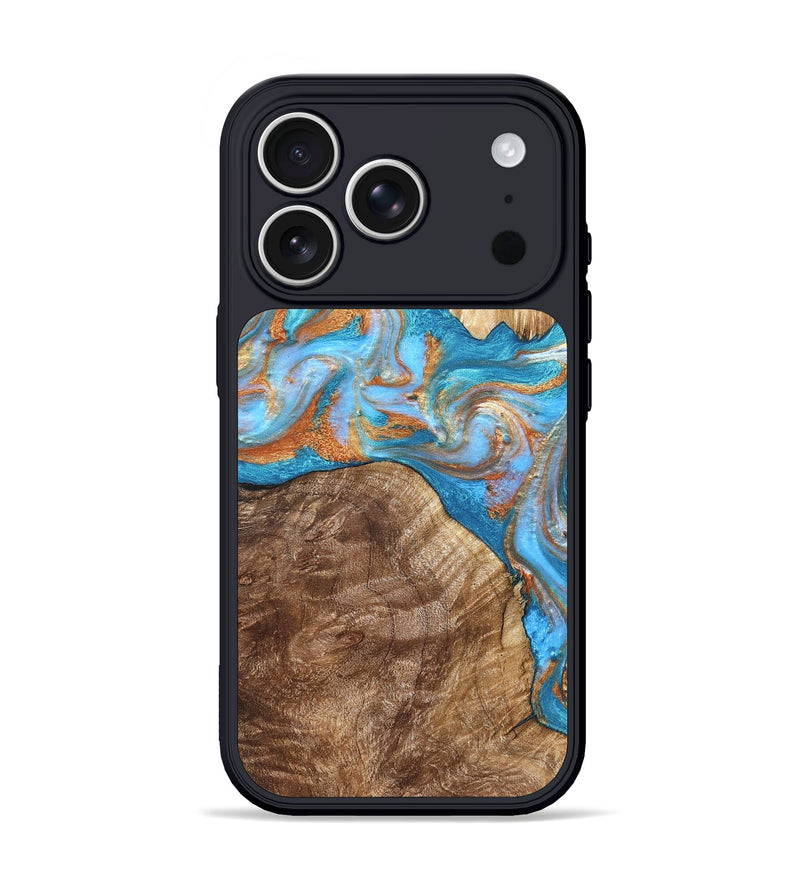 iPhone 17 Pro Wood Phone Case - Sarina (Teal & Gold, 822034)