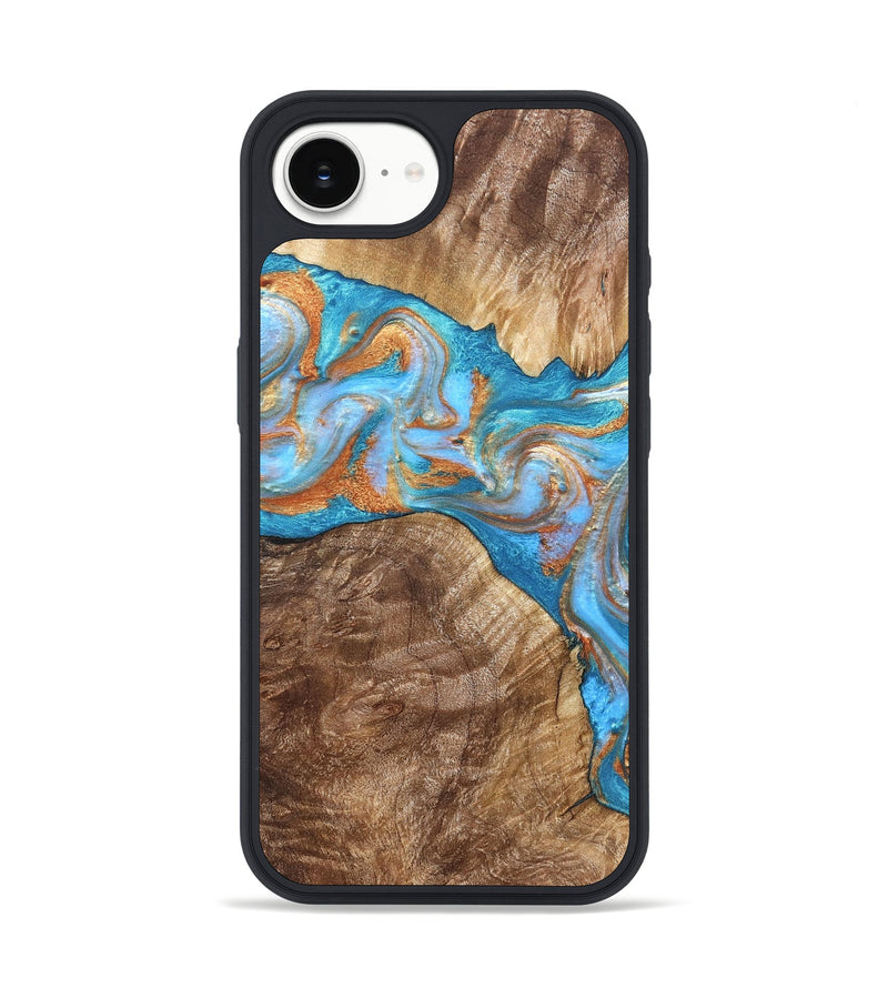 iPhone 17e Wood Phone Case - Sarina (Teal & Gold, 822034)