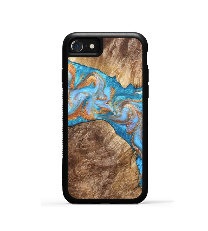 iPhone SE Wood Phone Case - Sarina (Teal & Gold, 822034)