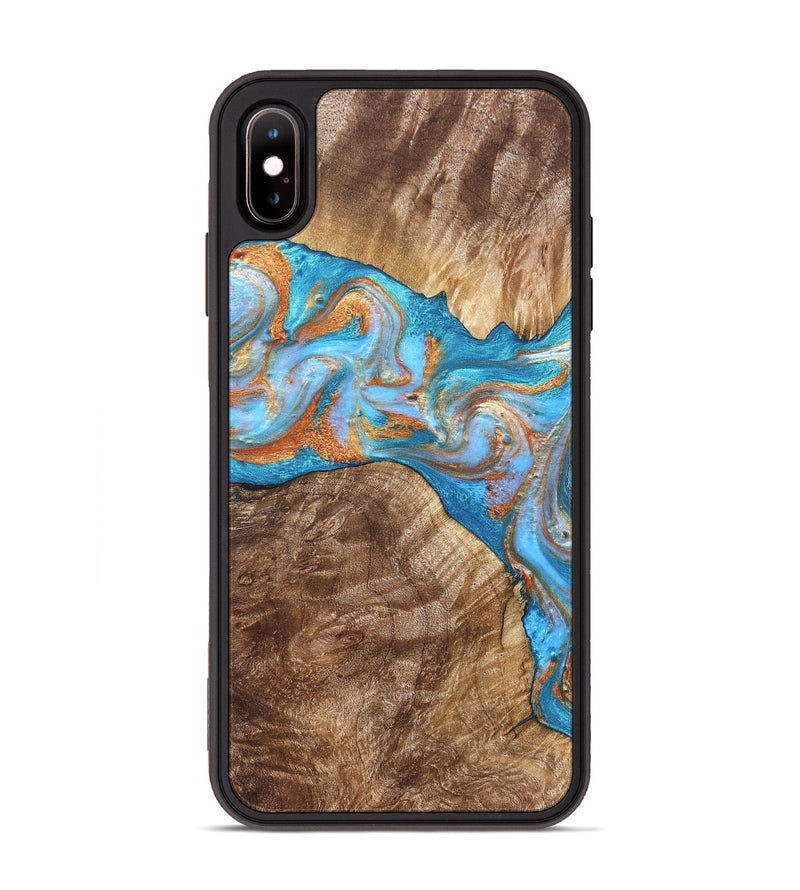 iPhone Xs Max Wood Phone Case - Sarina (Teal & Gold, 822034)