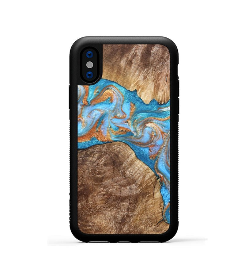 iPhone Xs Wood Phone Case - Sarina (Teal & Gold, 822034)