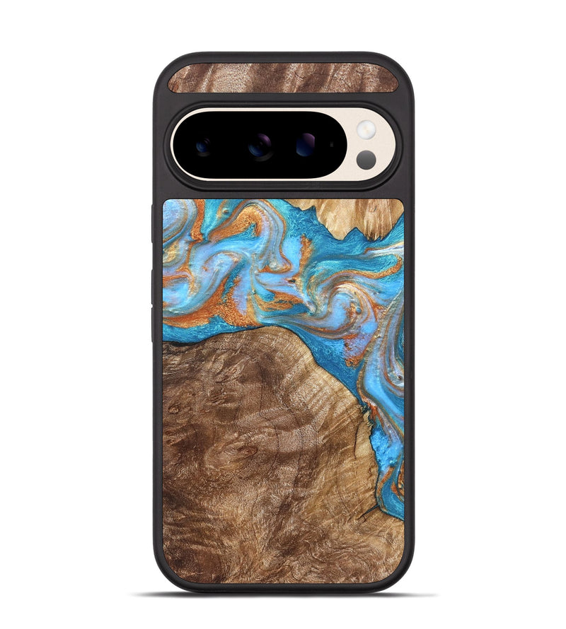 Pixel 10 Wood Phone Case - Sarina (Teal & Gold, 822034)