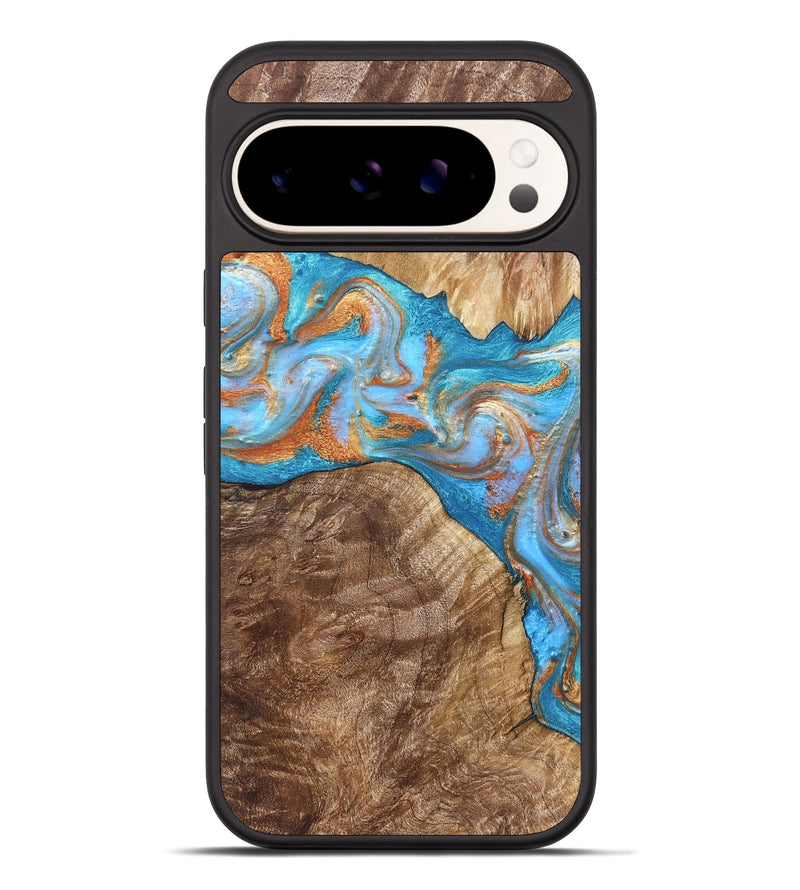 Pixel 10 Pro XL Wood Phone Case - Sarina (Teal & Gold, 822034)