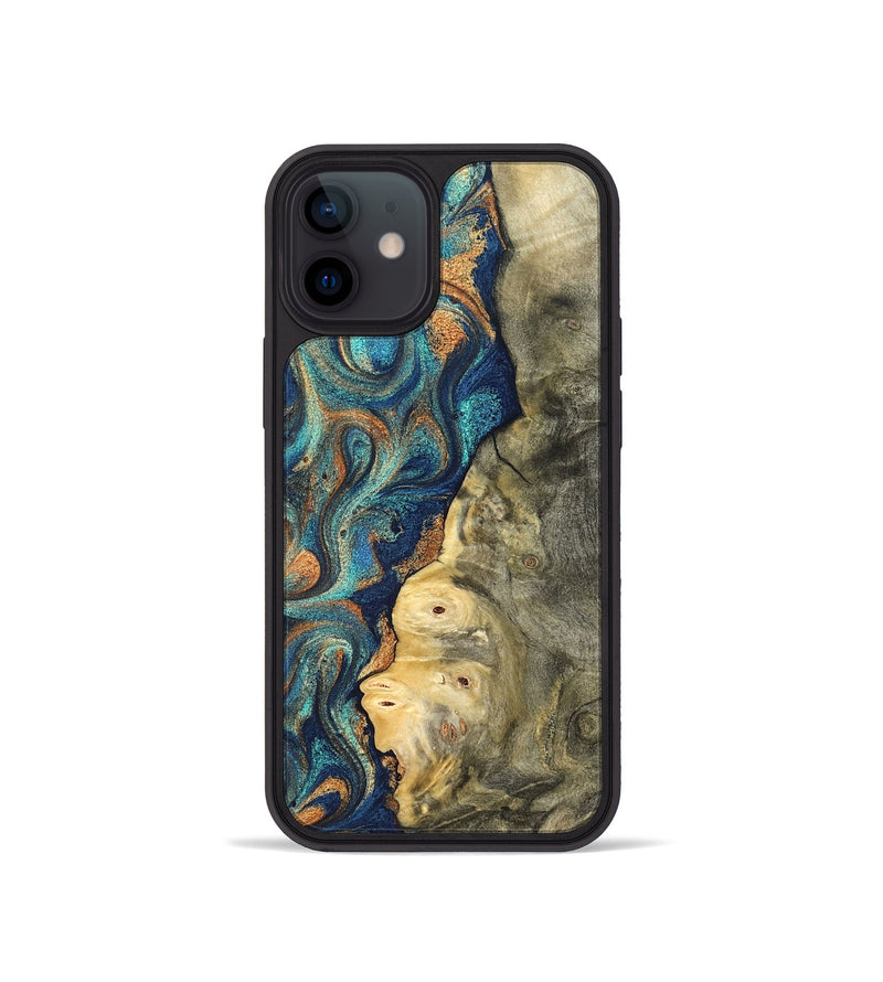 iPhone 12 mini Wood Phone Case - Kieran (Teal & Gold, 822035)