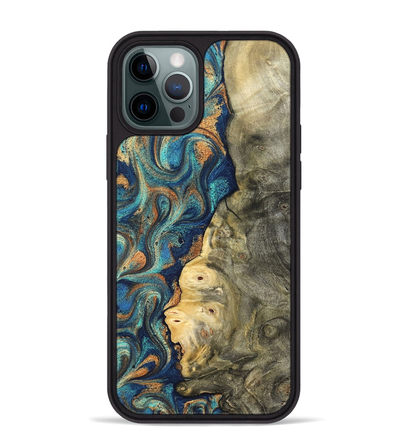 iPhone 12 Pro Max Wood Phone Case - Kieran (Teal & Gold, 822035)