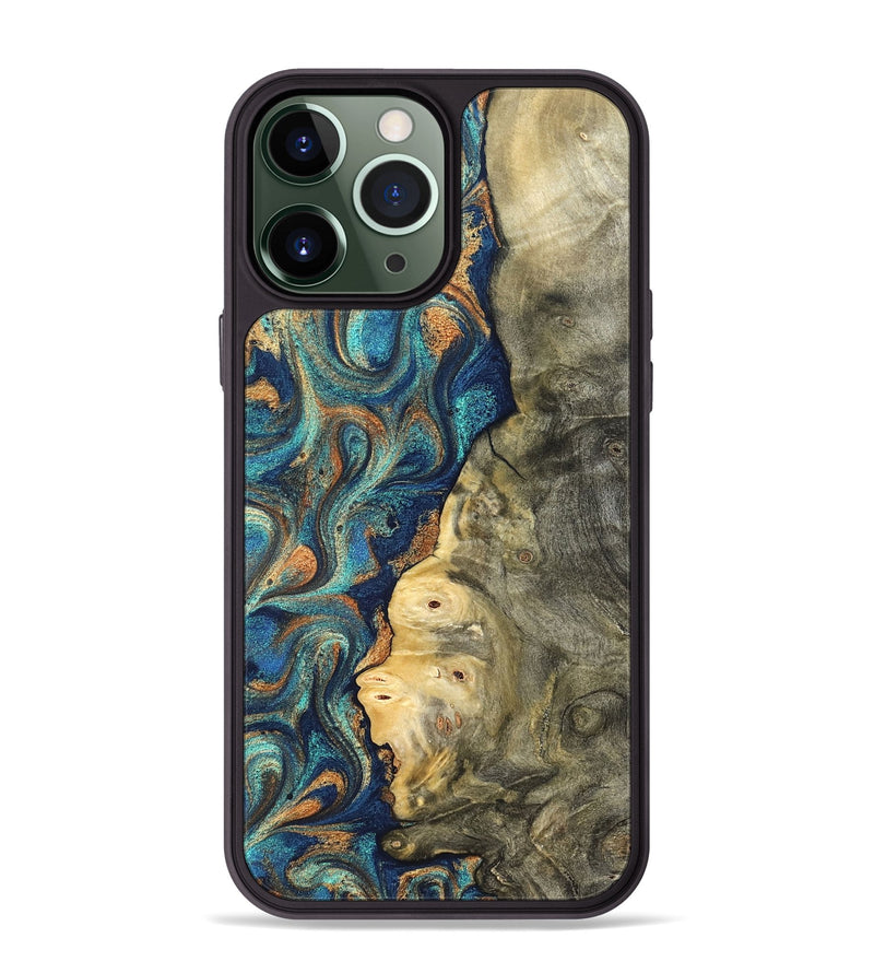 iPhone 13 Pro Max Wood Phone Case - Kieran (Teal & Gold, 822035)