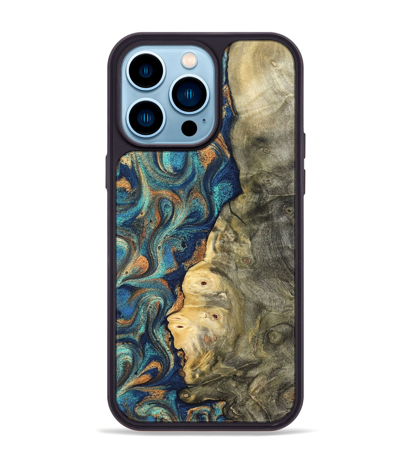 iPhone 14 Pro Max Wood Phone Case - Kieran (Teal & Gold, 822035)