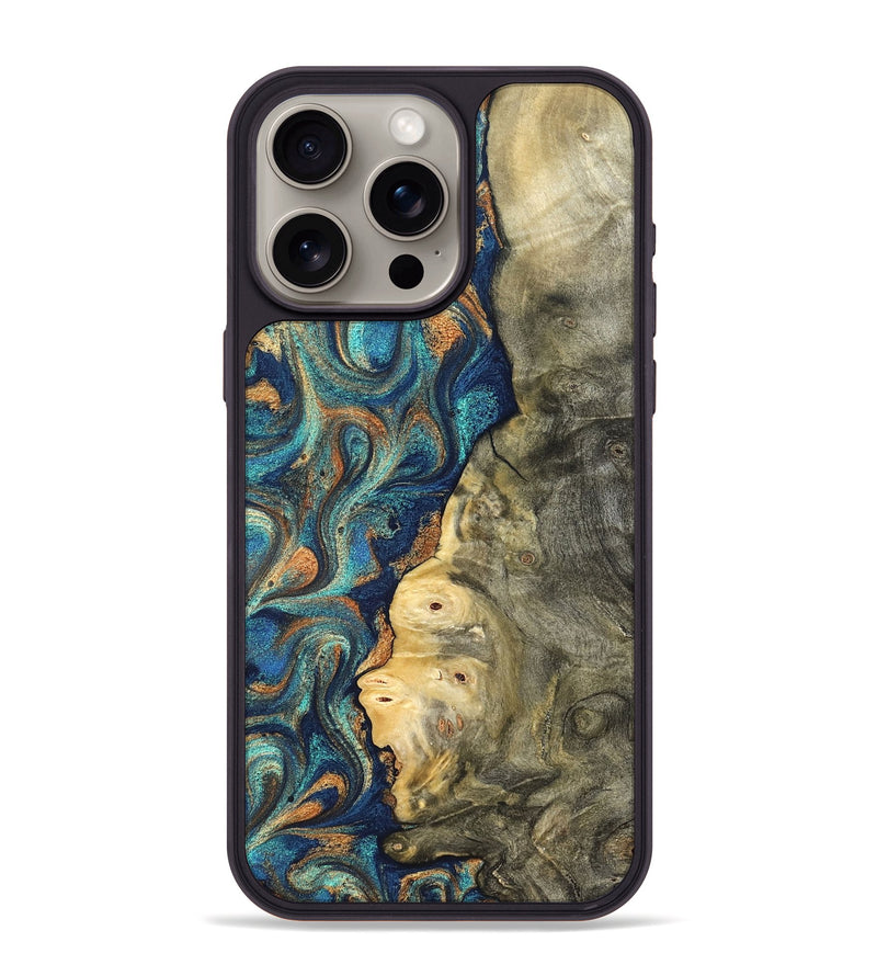 iPhone 15 Pro Max Wood Phone Case - Kieran (Teal & Gold, 822035)