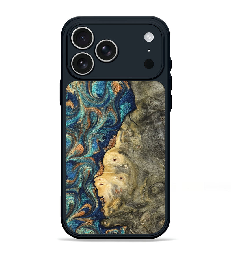 iPhone 17 Pro Max Wood Phone Case - Kieran (Teal & Gold, 822035)
