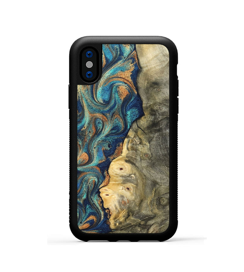 iPhone Xs Wood Phone Case - Kieran (Teal & Gold, 822035)