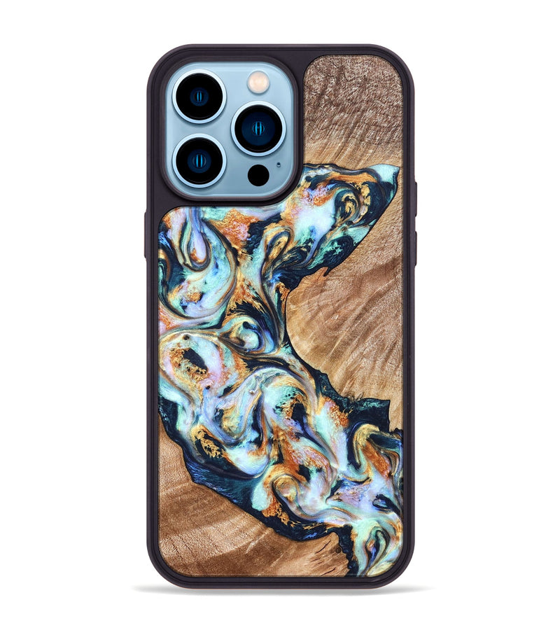 iPhone 14 Pro Max Wood Phone Case - Sincere (Teal & Gold, 822036)