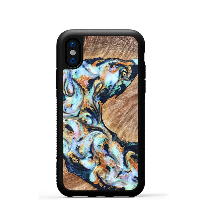 iPhone Xs Wood Phone Case - Sincere (Teal & Gold, 822036)