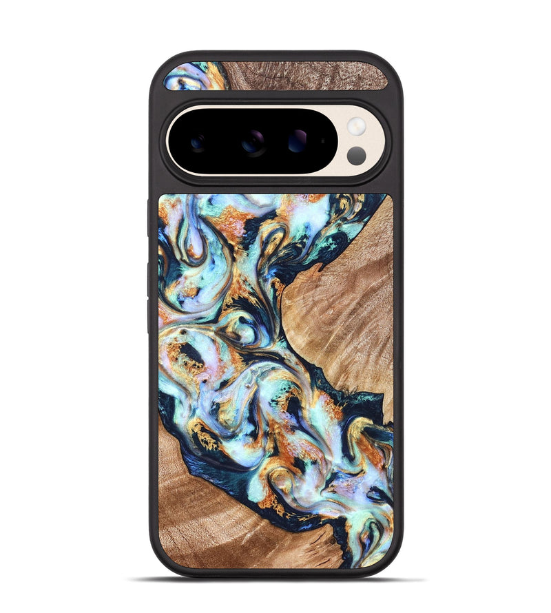 Pixel 10 Wood Phone Case - Sincere (Teal & Gold, 822036)