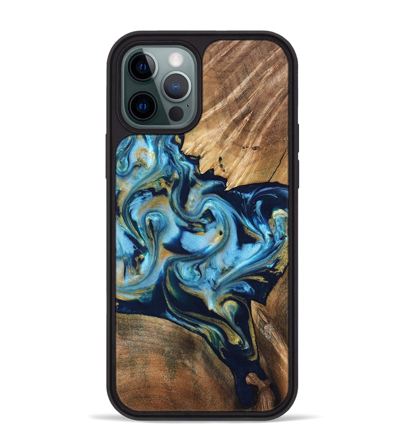 iPhone 12 Pro Max Wood Phone Case - Scottie (Teal & Gold, 822037)