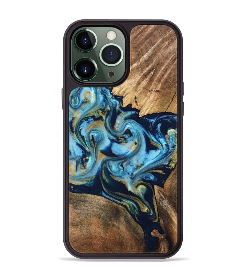 iPhone 13 Pro Max Wood Phone Case - Scottie (Teal & Gold, 822037)