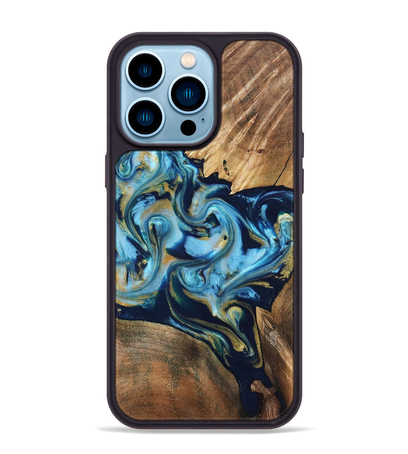 iPhone 14 Pro Max Wood Phone Case - Scottie (Teal & Gold, 822037)