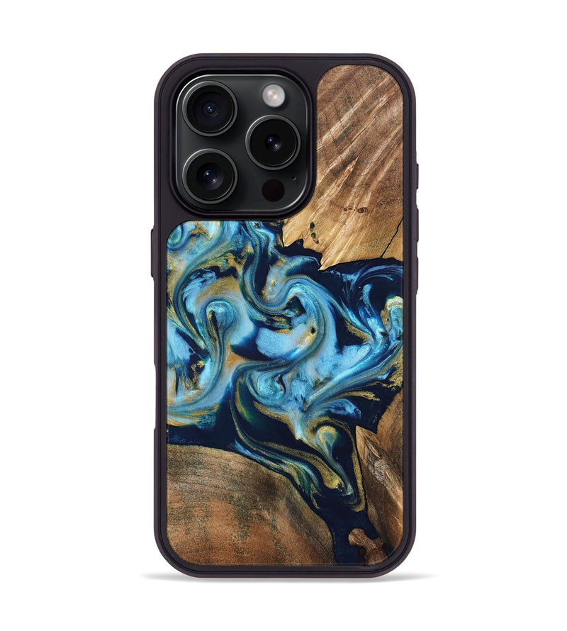 iPhone 16 Pro Wood Phone Case - Scottie (Teal & Gold, 822037)