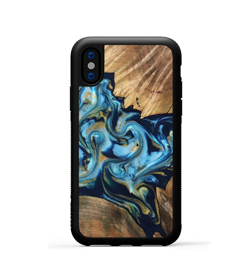 iPhone Xs Wood Phone Case - Scottie (Teal & Gold, 822037)